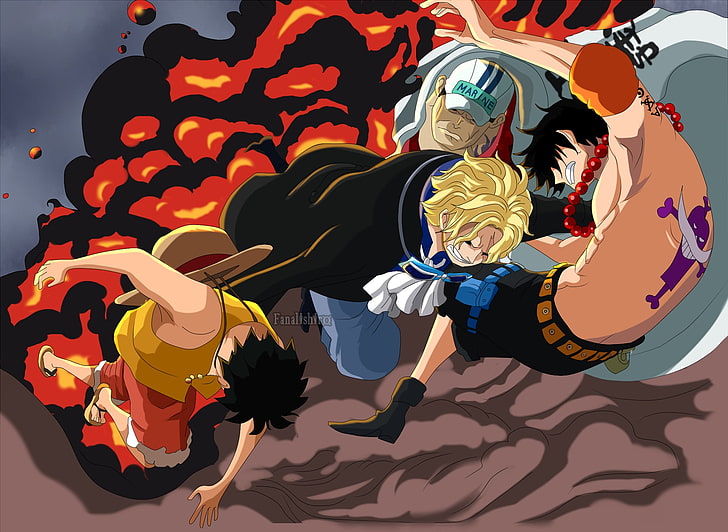 Hd Wallpaper One Piece Sabo Portgas D Ace Monkey D Luffy Akainu Group Of People Wallpaper Flare