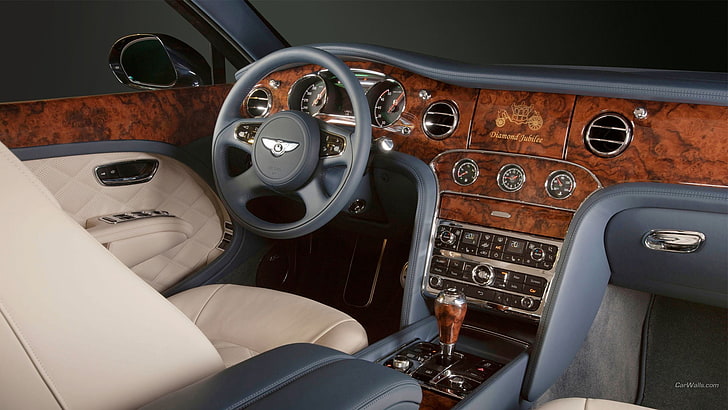 black and gray car steering wheel, Bentley Mulsanne, car interior