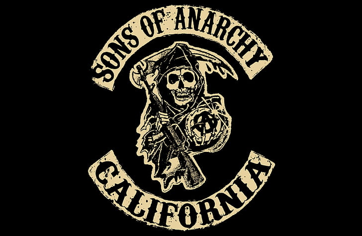 sons of Anarchy logo, representation, black background, text