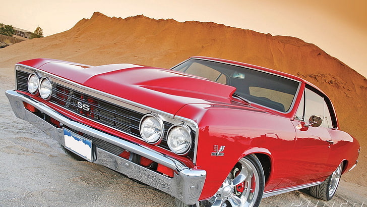 red and white convertible coupe, car, Chevrolet Chevelle, mode of transportation