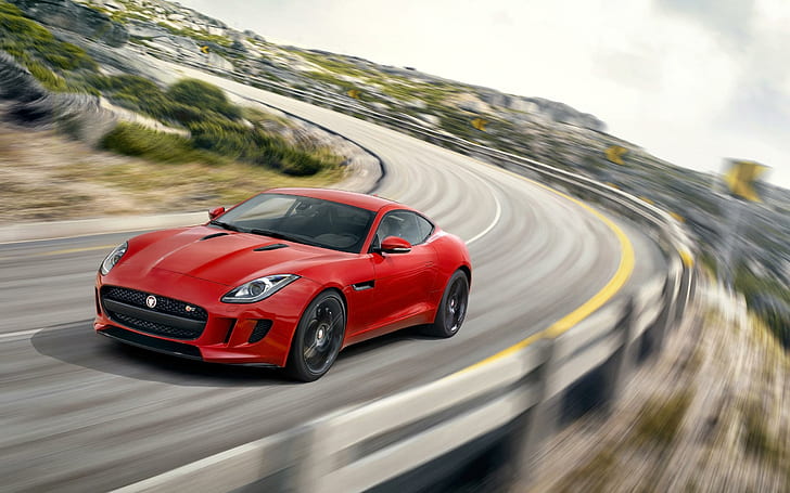 2014 Jaguar F Type R Coupe Salsa Red, red sports car, cars, HD wallpaper