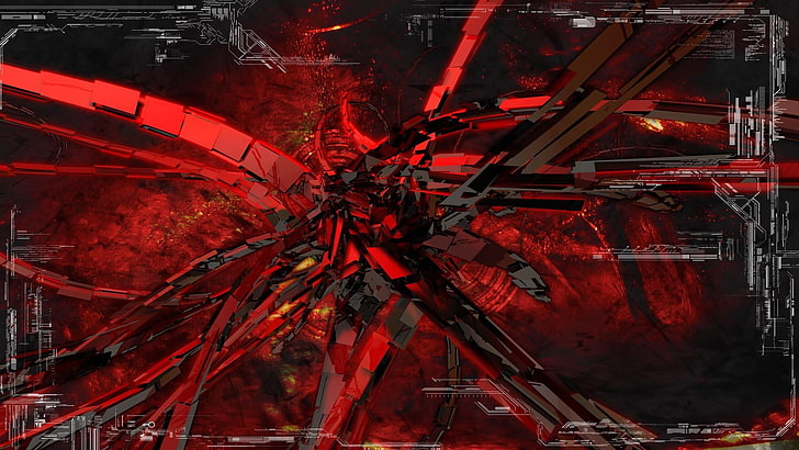 red, abstract art, darkness, game, graphics, artwork, special effects, HD wallpaper