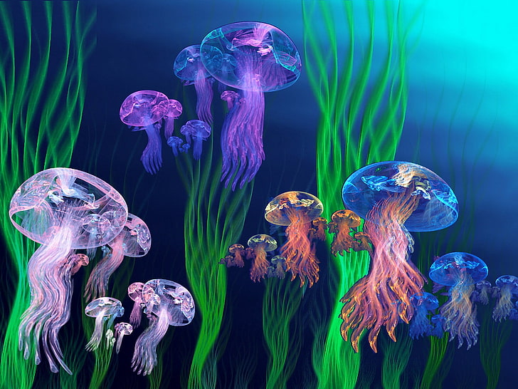 HD wallpaper: purple jelly fish lot, jellyfish, light, bright,  multi-colored | Wallpaper Flare