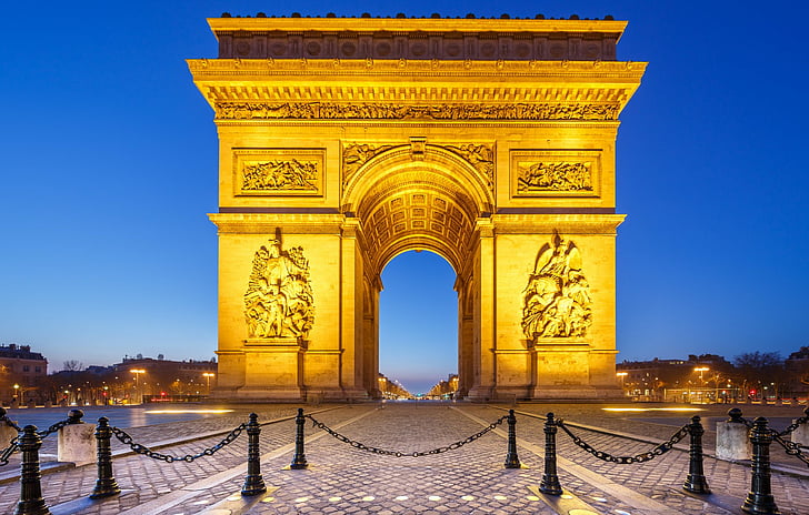 Monuments, Arc De Triomphe, France, Night, Paris