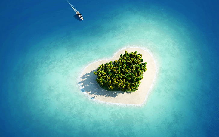 Love Island, green heart shape island, HD wallpaper