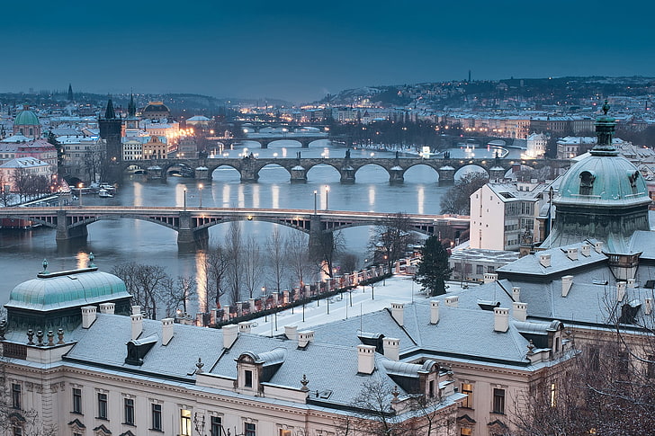 winter, Prague, cityscape, Czech Republic