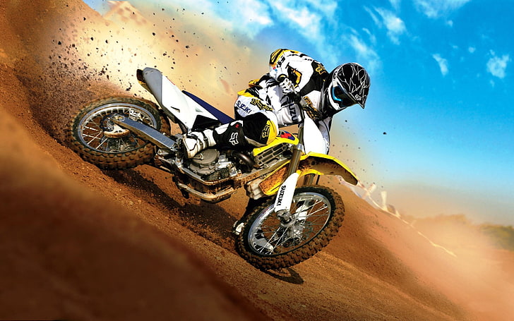 motocross, Suzuki, motorsports, racing, vehicle, transportation, HD wallpaper
