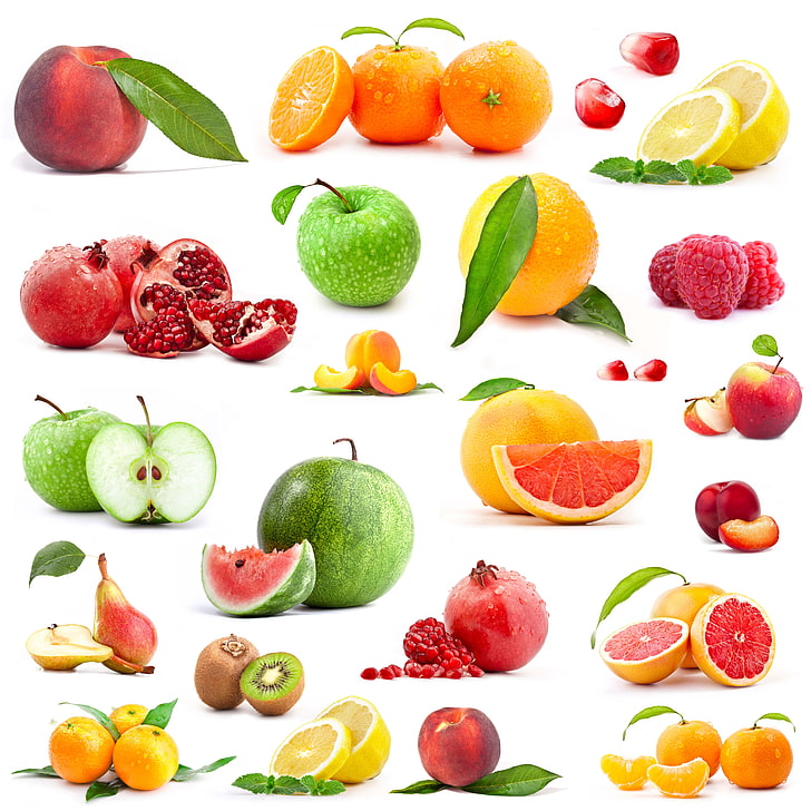 assorted fruits collage, orange (fruit), lemons, apples, melons, HD wallpaper