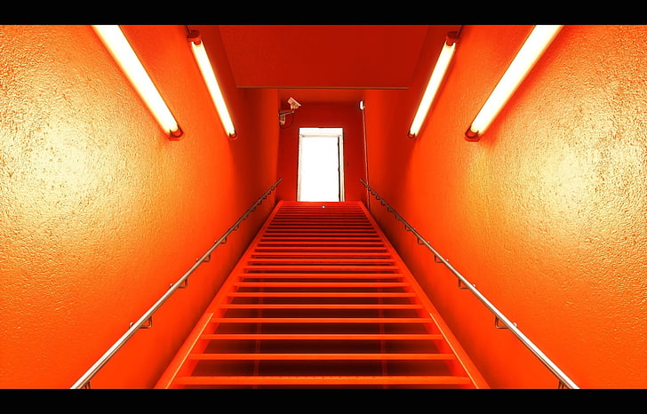 screen shot, video games, Mirror's Edge, stairs, door, camera