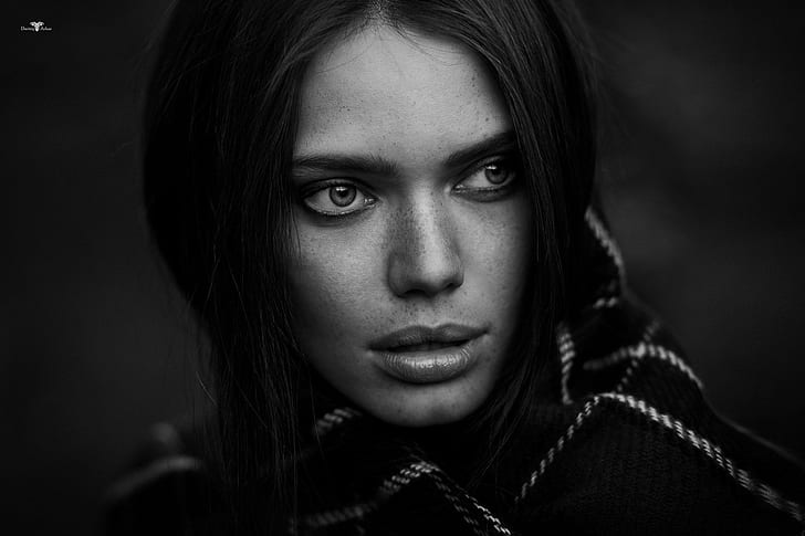 monochrome, women, model, portrait, face, Dmitry Arhar, HD wallpaper