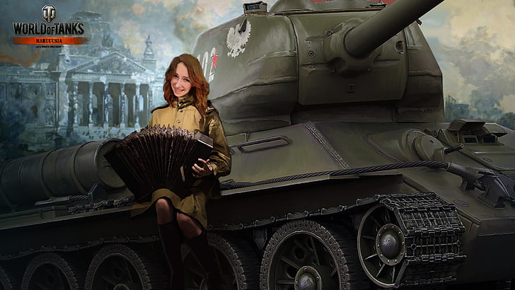 World of Tanks wallpaper, girl, Bayan, WoT, T-34-85, Wargaming.Net HD wallpaper