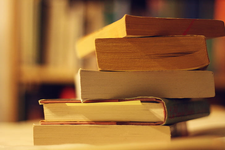 selective focus photo of layered books, book sale, loot, stack, HD wallpaper