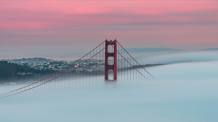 mist, landscape, sunlight, bridge, red, San Francisco, Golden Gate Bridge, HD wallpaper