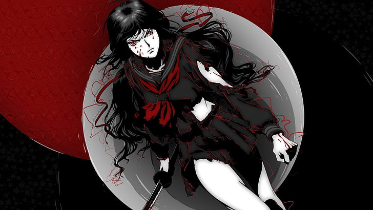 HD wallpaper: Anime, Blood-C, Black, Dark, Katana, Red, Red Eyes, Weapon |  Wallpaper Flare