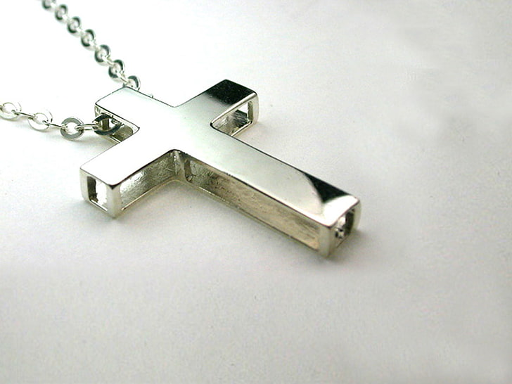 I Love Jesus, silver-colored cross pendant with necklace, God, HD wallpaper