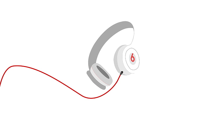 white Beats by Dr. Dre headphones illustration, minimalism, technology