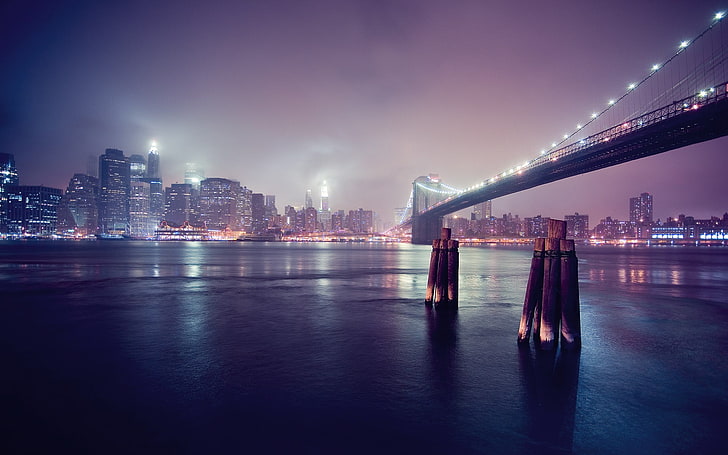 gray suspension bridge, city, New York City, Brooklyn Bridge, HD wallpaper