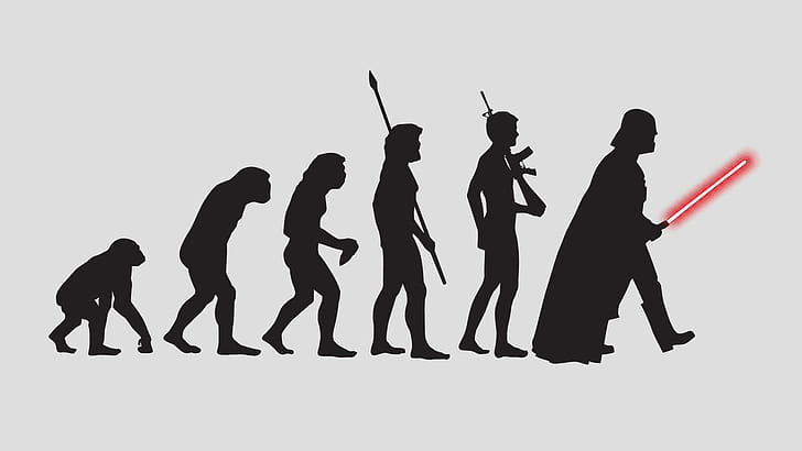 Star Wars evolution of man illustration, Darth Vader, white background