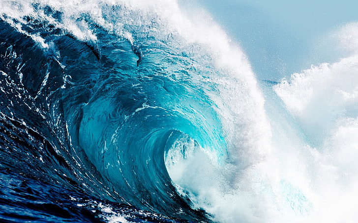 tsunami poster, the ocean, wave, sea, blue, water, nature, splashing, HD wallpaper