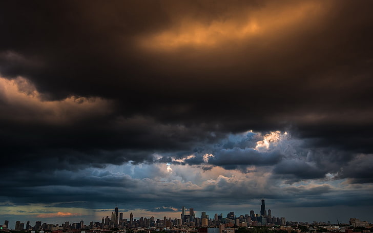 gray clouds, Chicago, city, cloud - sky, building exterior, architecture