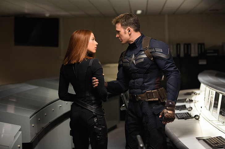 Captain America and Black Widow, Scarlett Johansson, Girl, Action, HD wallpaper