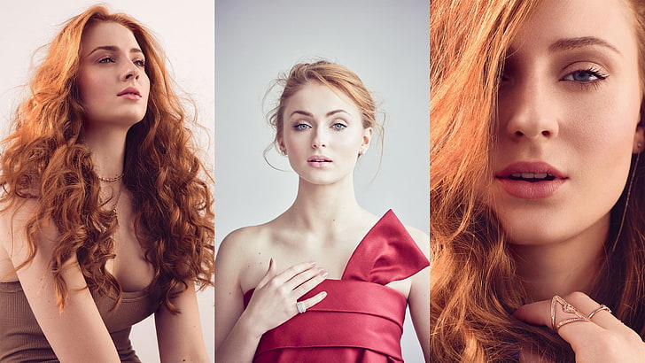 Sophie Turner, redhead, women, collage, actress, beauty, young adult, HD wallpaper