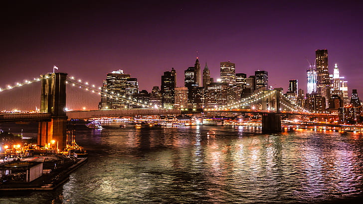 New York City United States Of America Night On The Brooklyn Bridge From Manhattan Bridge Ultra Hd Wallpapers And Laptop 3840×2160