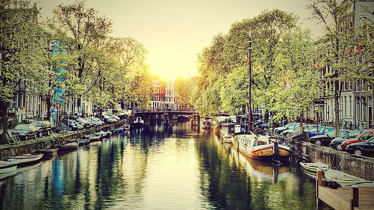 Amsterdam Canal, rivers, nature, buildings, beautiful, water, HD wallpaper