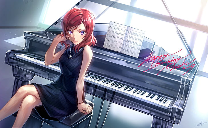 anime, anime girls, Nishikino Maki, piano, necklace, Love Live!, HD wallpaper