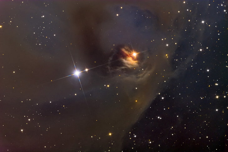 orange nebula, space, NGC 1555, stars, digital art, space art, HD wallpaper