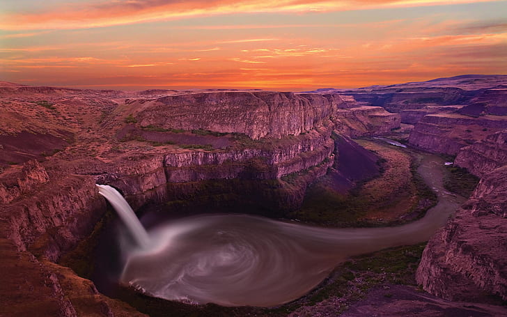 Waterfalls, Palouse Falls, Canyon, Nature, Sky, Sunset