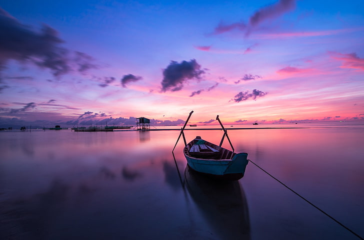boat, sea, sunset, water, nautical vessel, sky, tranquility
