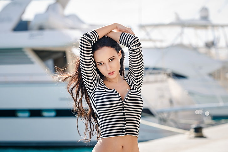 Angelina Petrova, women, model, portrait, women outdoors, belly, HD wallpaper