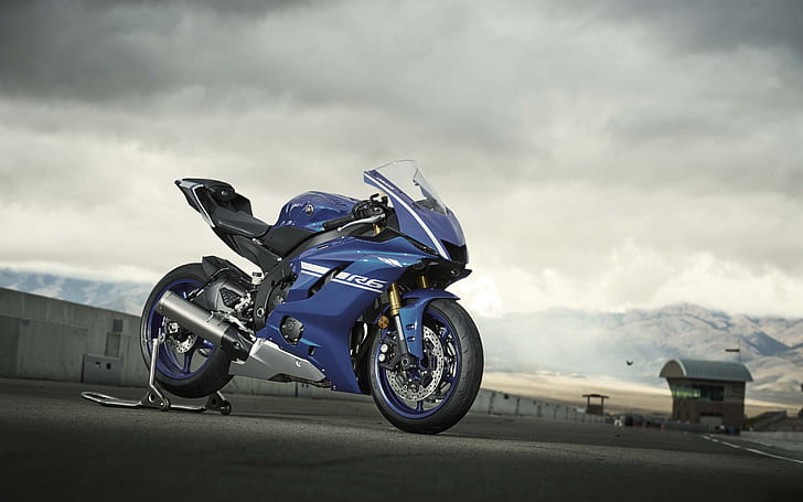 Yamaha R6, vehicle, motorcycle, blue, HD wallpaper