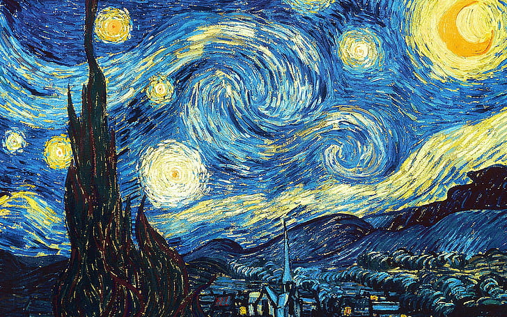 The Starry Night, Vincent van Gogh, fantasy art, classy
