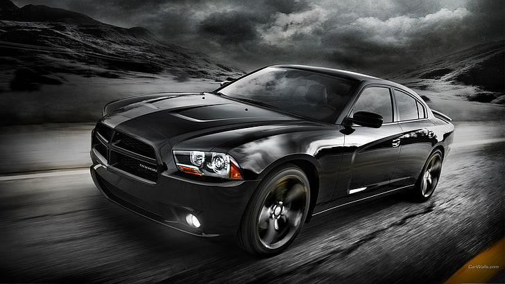 black Dodge sedan, Dodge Charger, muscle cars, monochrome, mode of transportation, HD wallpaper