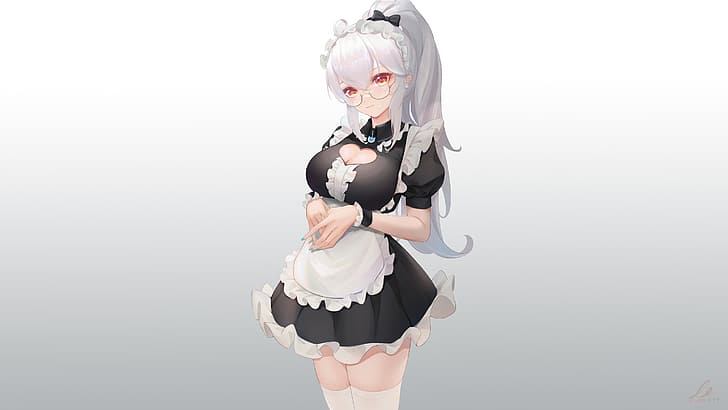 maid, simple background, original characters, maid outfit, looking at viewer