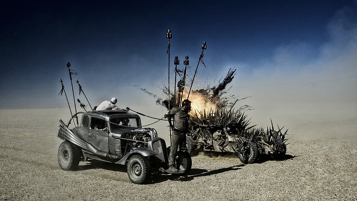 classic black car, Mad Max, Mad Max: Fury Road, movies, fire
