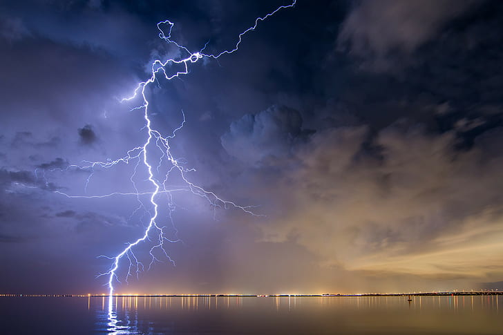 Lightning, storm, sky, lightning photo, the element