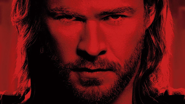 Thor, Chris Hemsworth, portrait, one person, red, beard, facial hair