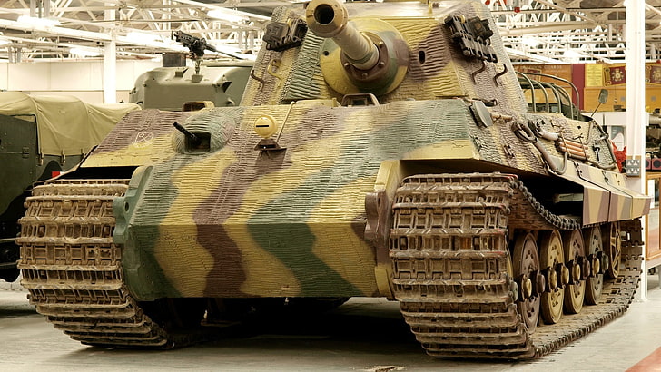 brown and green battle tank, Tiger II, bovington tank museum