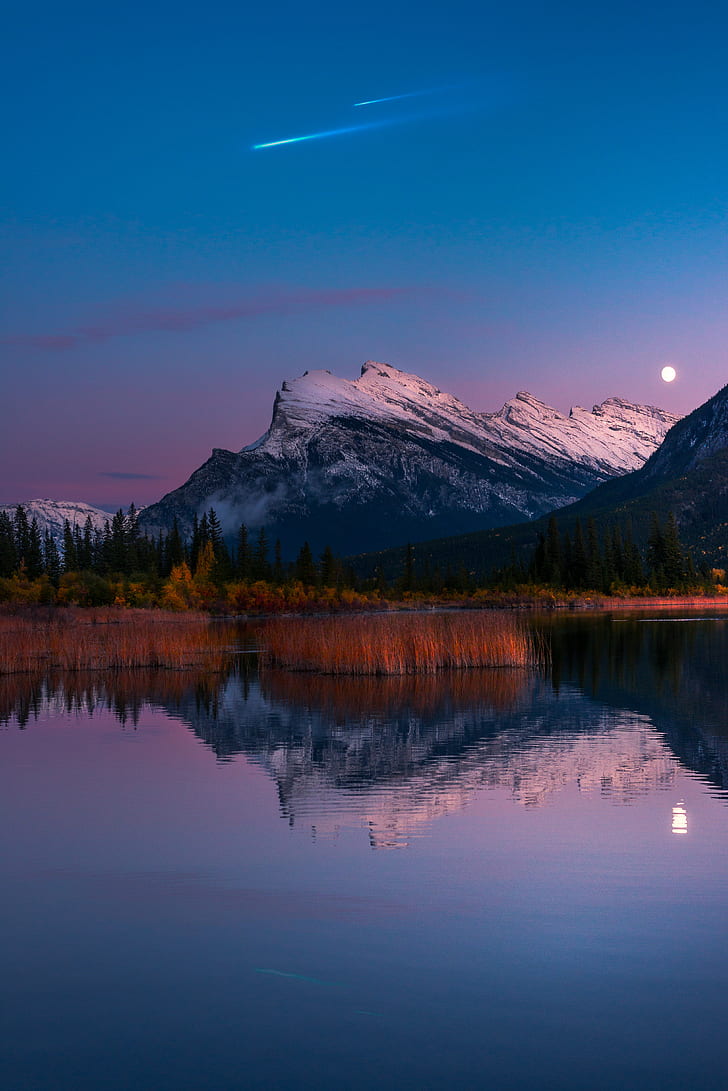 4K, Banff National Park, Vermillion Lakes, Moon, HD wallpaper