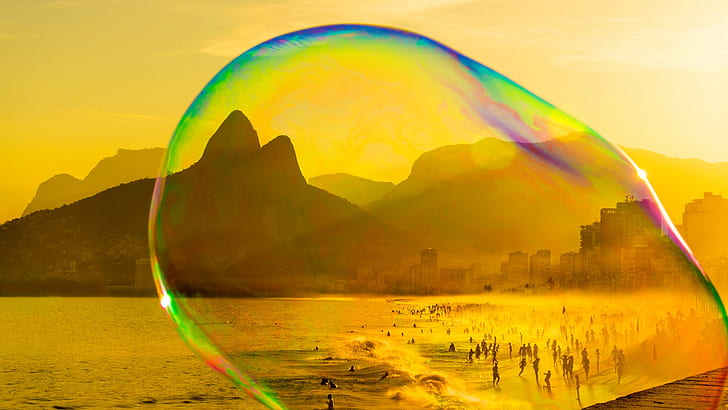sea, beach, mountains, Brazil, Rio de Janeiro, bubble, Ipanema, HD wallpaper