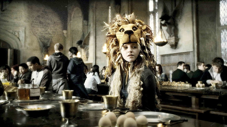 person wearing yellow lion aviator hat, Harry Potter, Harry Potter and the Half-Blood Prince