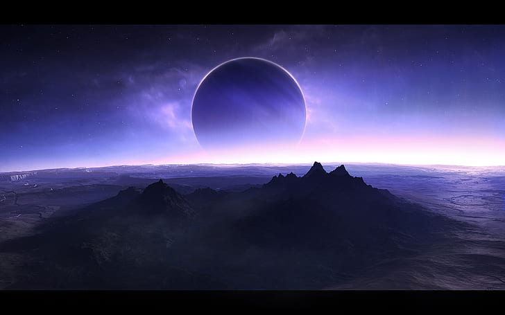 mountains outer space stars planets purple wastelands science fiction Nature Mountains HD Art