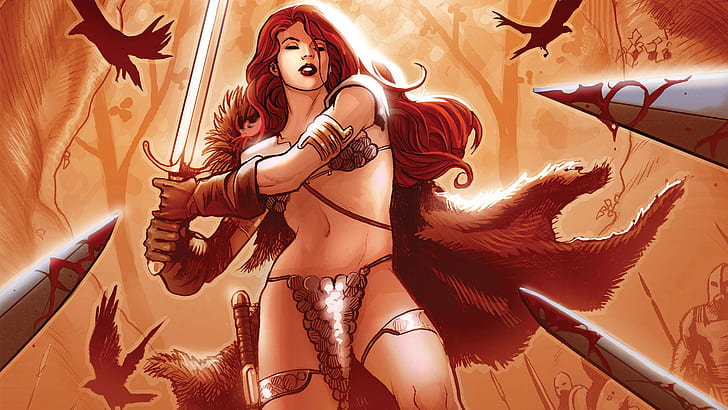 Red Sonja Redhead HD, red haired female anime character, cartoon/comic