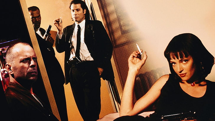 Bruce Willis, Uma Thurman, Samuel L. Jackson, John Travolta, HD wallpaper