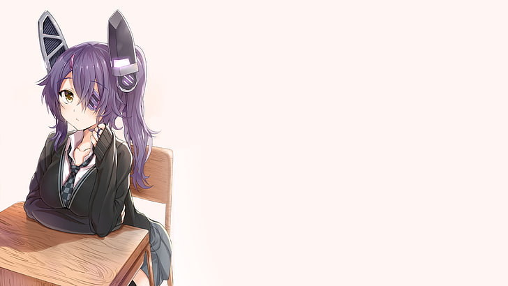 purple haired female anime, Kantai Collection, big boobs, looking at viewer, HD wallpaper