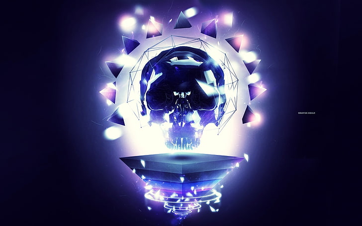 lighted crystal illustration, abstract, science fiction, skull