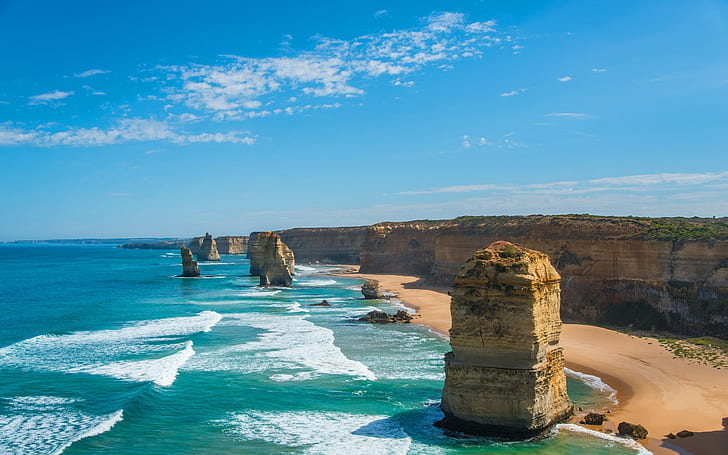 Sea and cliff, the twelve apostles in victoria australia, Nature, HD wallpaper